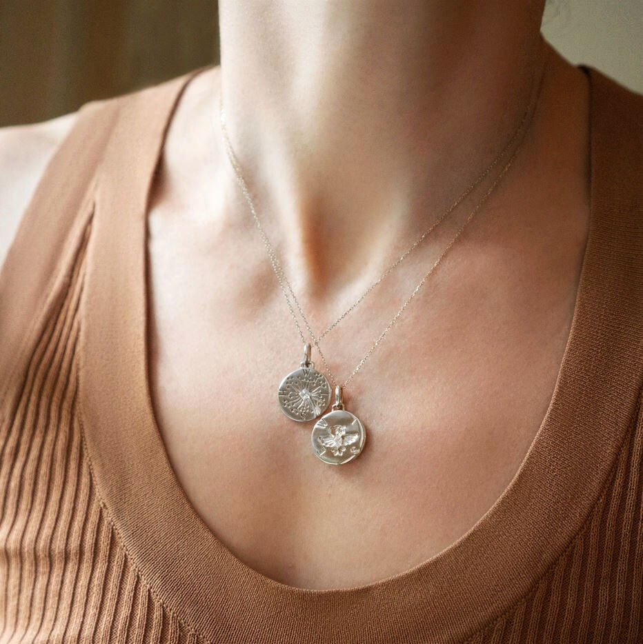 Modern Charm Wish Dandelion Intaglio Silver and White Sapphire